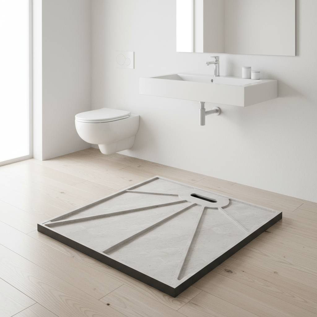 30mm Duschwanne Schwarz Rechteck | Stein-Effekt Kunststein Duschtasse für Duschkabine