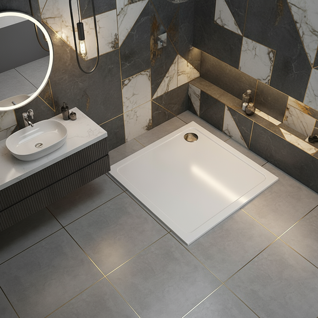 30mm Duschwanne Quadrat & Rechteck | Kunststein mit Acrylbeschichtung – Flach, Stabil & Modern