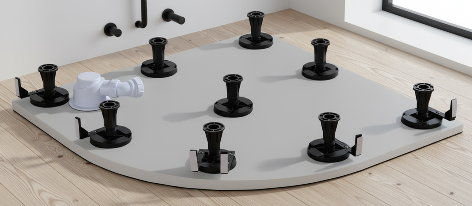 Schürze & Stellfüße Set für Runddusche Duschtasse | 80×80GQ / 90×90GQ Kompatibel