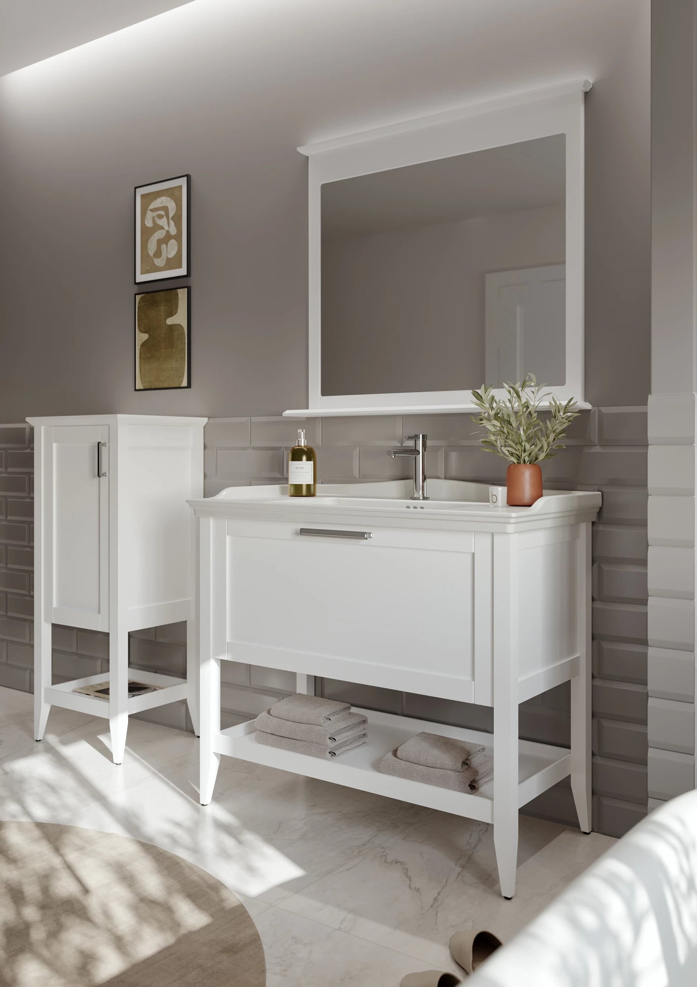 Bastle Badmöbel Set – Hängender Waschtischunterschrank mit Keramik Waschbecken (65–100 cm)
