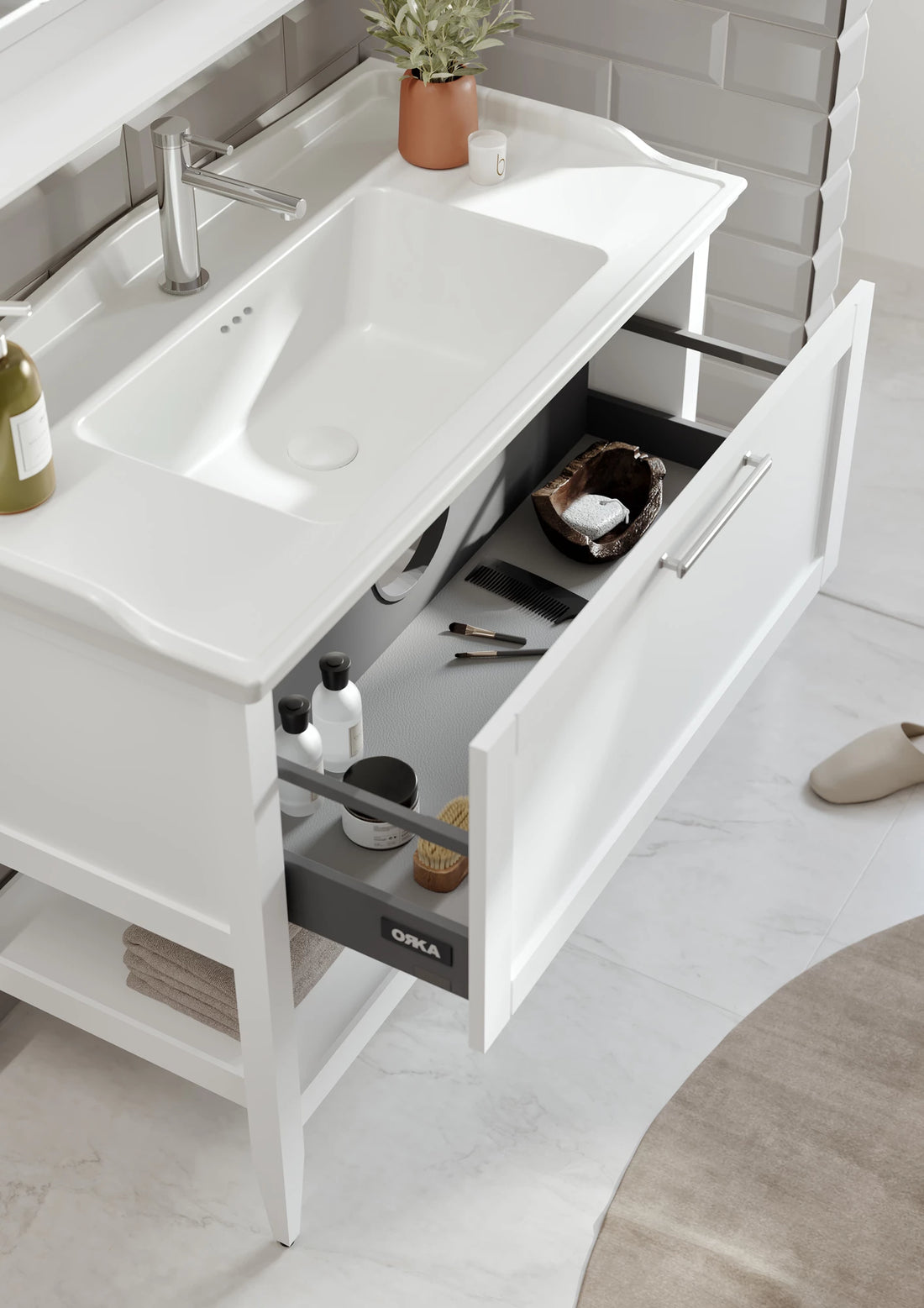 Bastle Badmöbel Set – Hängender Waschtischunterschrank mit Keramik Waschbecken (65–100 cm)