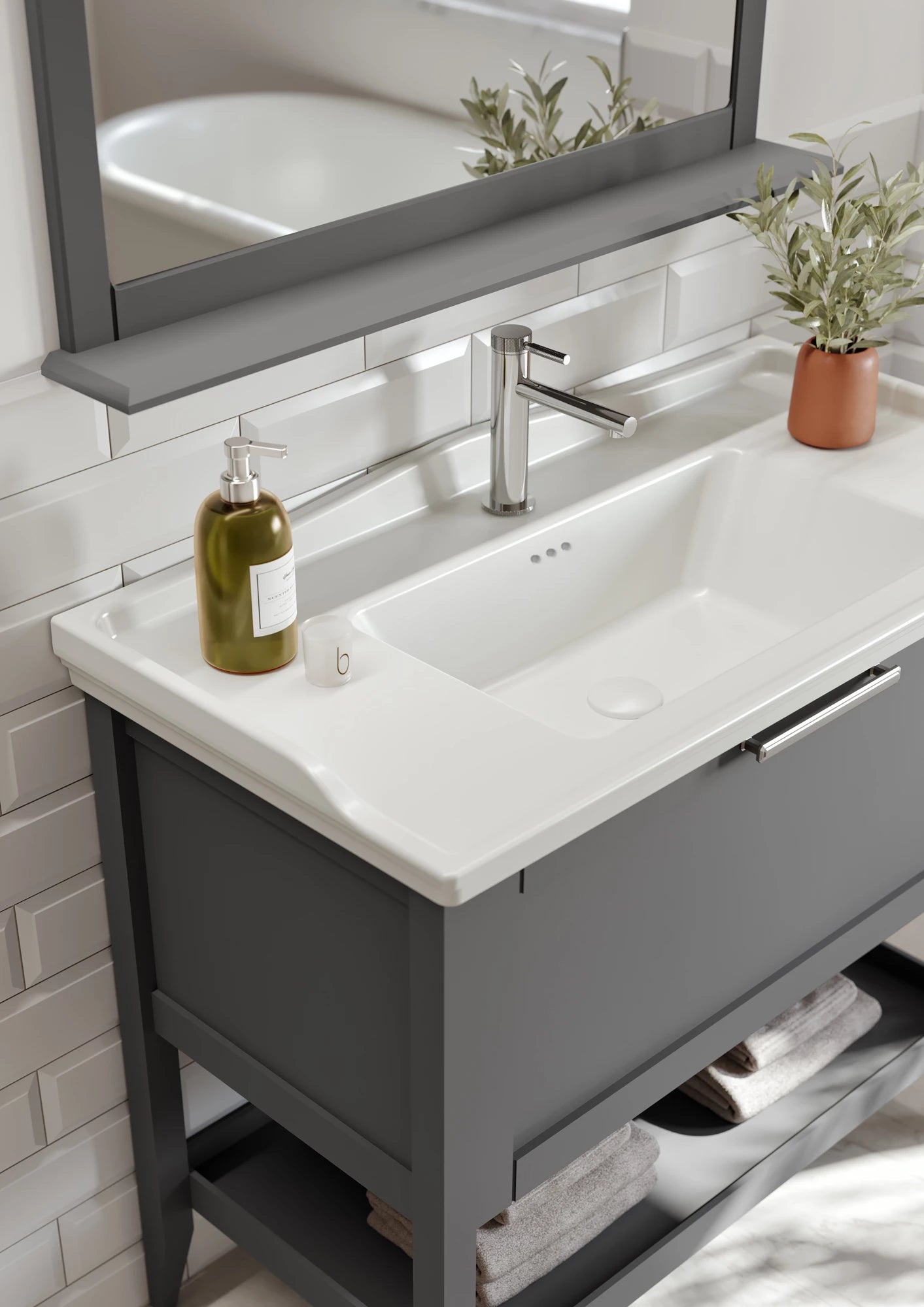 Bastle Badmöbel Set – Hängender Waschtischunterschrank mit Keramik Waschbecken (65–100 cm)