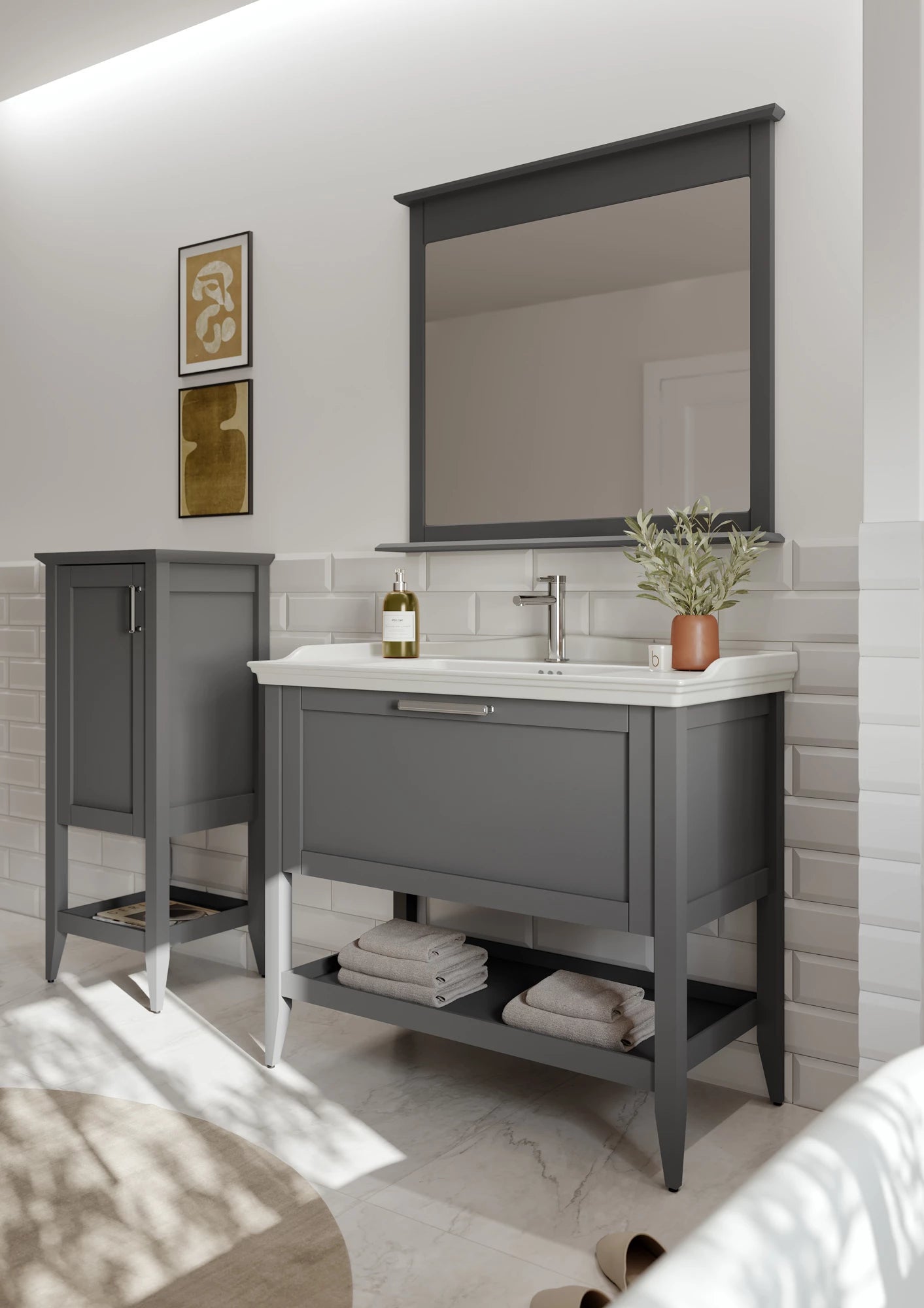 Bastle Badmöbel Set – Hängender Waschtischunterschrank mit Keramik Waschbecken (65–100 cm)