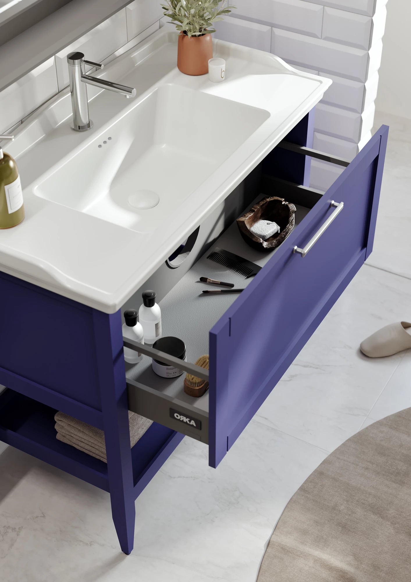 Bastle Badmöbel Set – Hängender Waschtischunterschrank mit Keramik Waschbecken (65–100 cm)