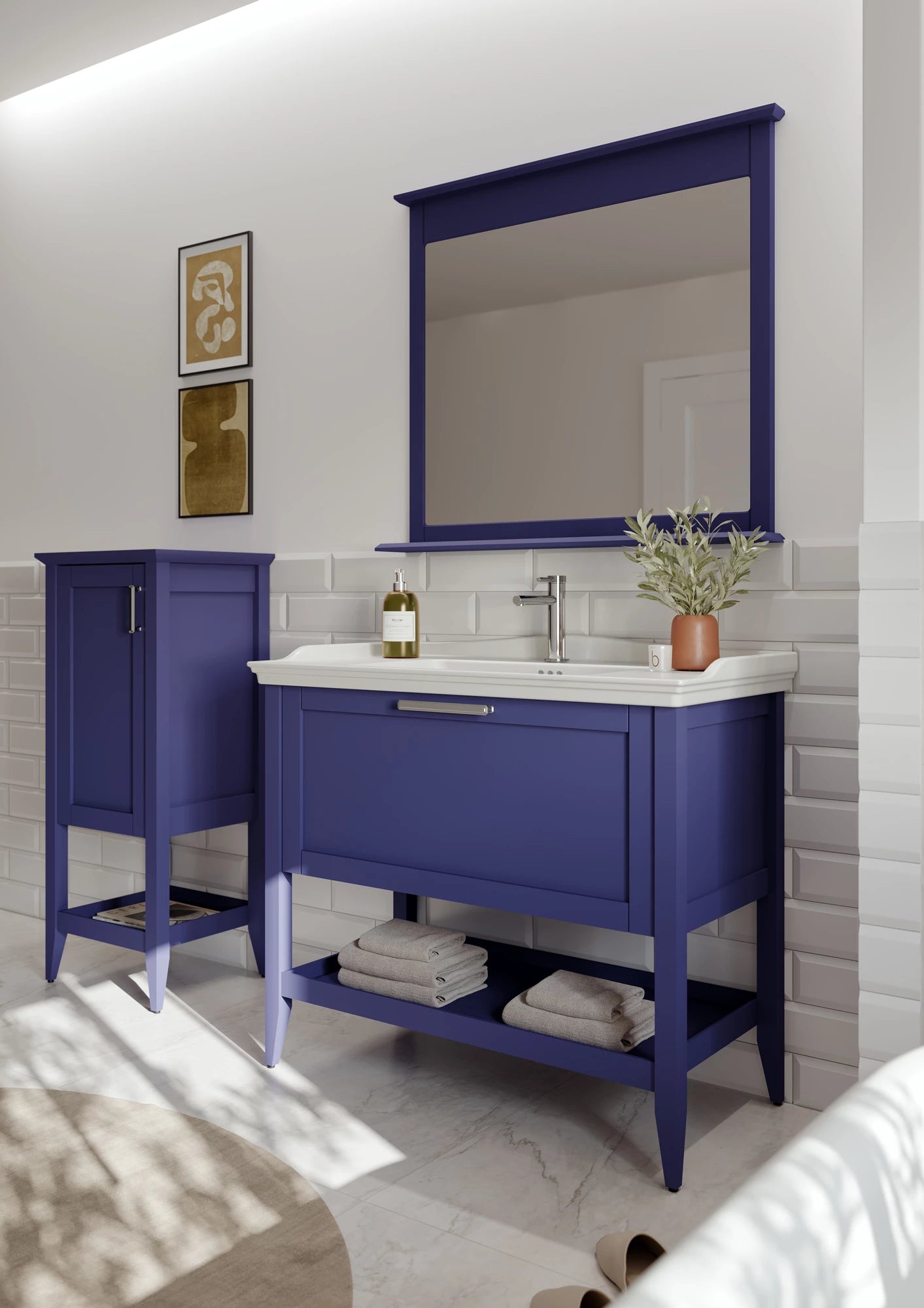 Bastle Badmöbel Set – Hängender Waschtischunterschrank mit Keramik Waschbecken (65–100 cm)
