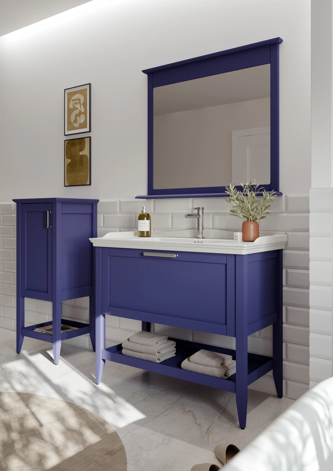 Bastle Badmöbel Set – Hängender Waschtischunterschrank mit Keramik Waschbecken (65–100 cm)