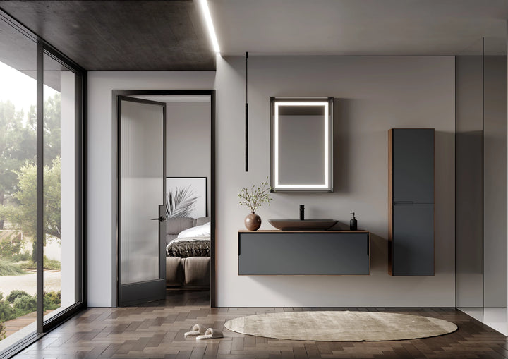 Craft Badmöbel Set mit LED Spiegel & Keramik Waschbecken – 80/100/120 cm & 40 cm Hochschrank