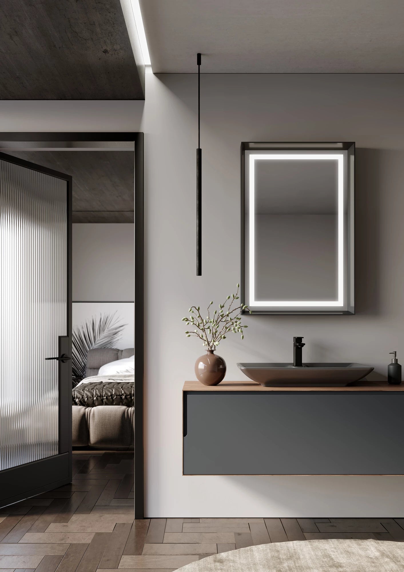 Craft Badmöbel Set mit LED Spiegel & Keramik Waschbecken – 80/100/120 cm & 40 cm Hochschrank