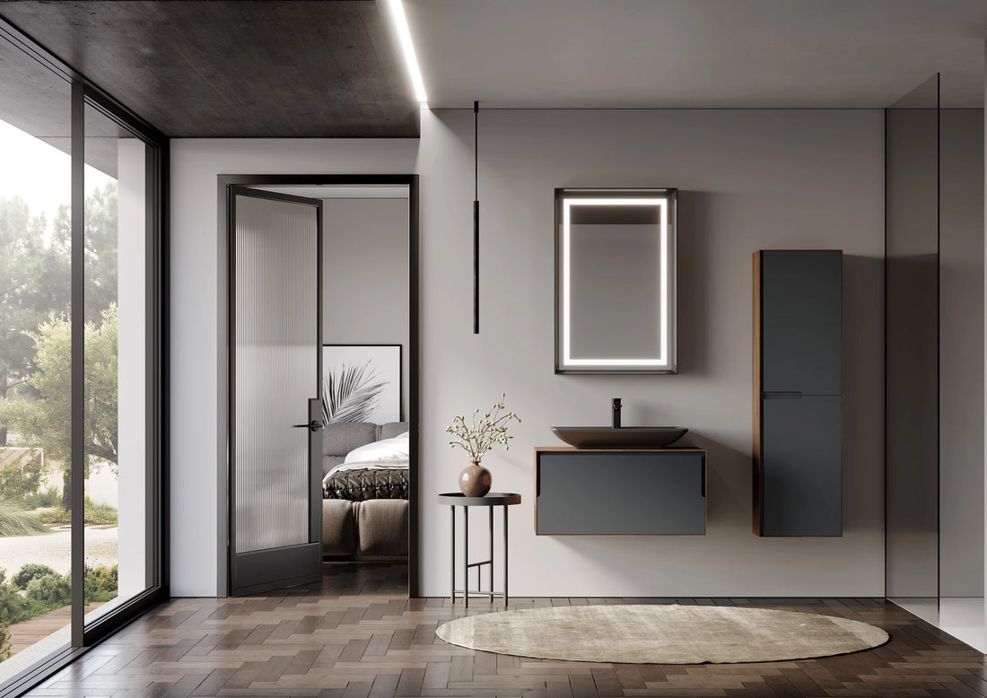 Craft Badmöbel Set mit LED Spiegel & Keramik Waschbecken – 80/100/120 cm & 40 cm Hochschrank