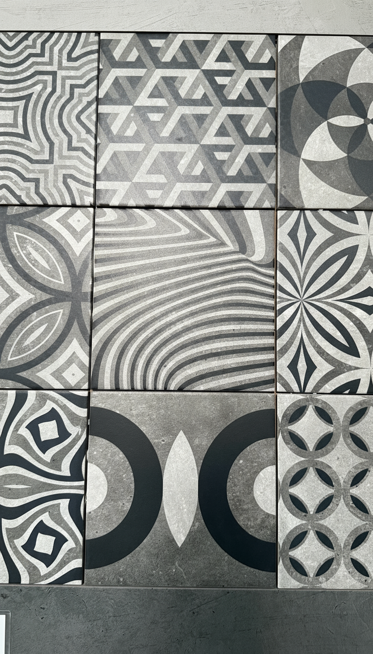 Deco Mix Grey Fliese 60x120 cm – Geometrisches Muster, Matt, R10