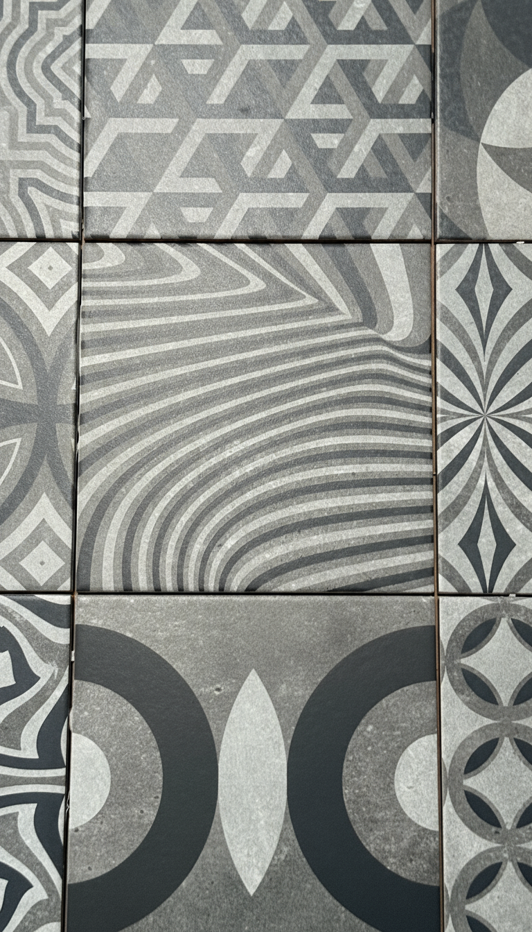 Deco Mix Grey Fliese 60x120 cm – Geometrisches Muster, Matt, R10