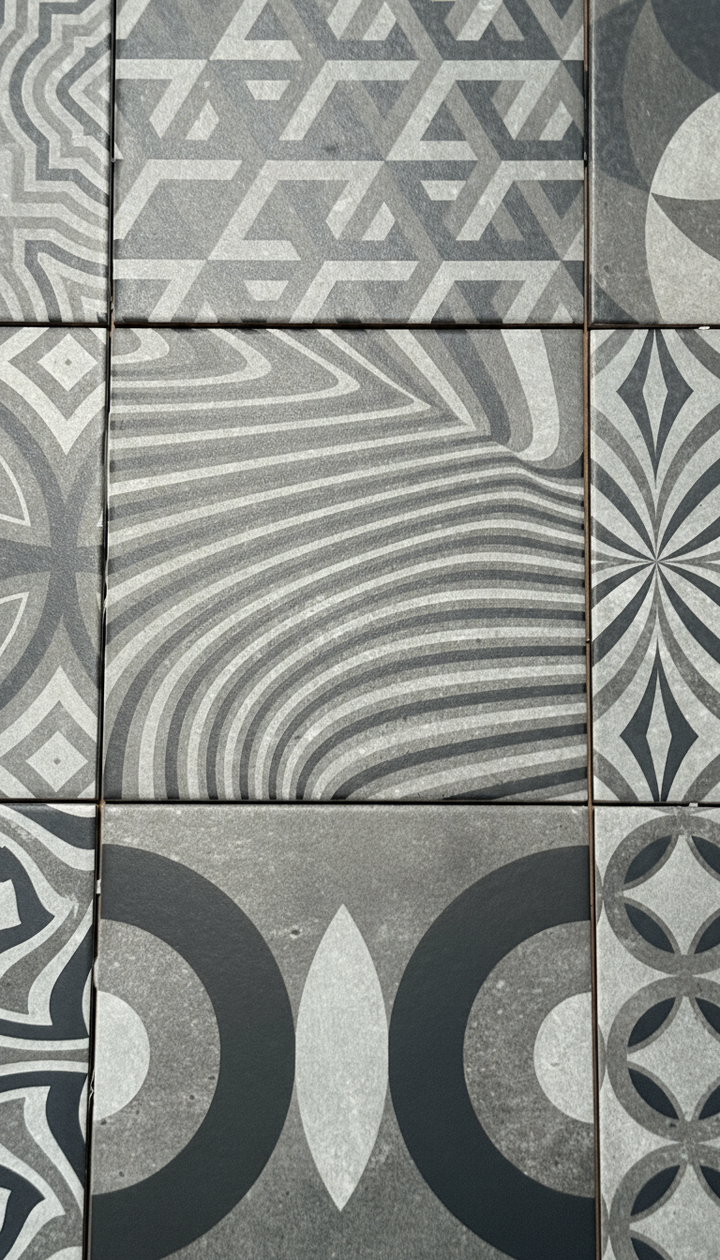 Deco Mix Grey Fliese 60x120 cm – Geometrisches Muster, Matt, R10