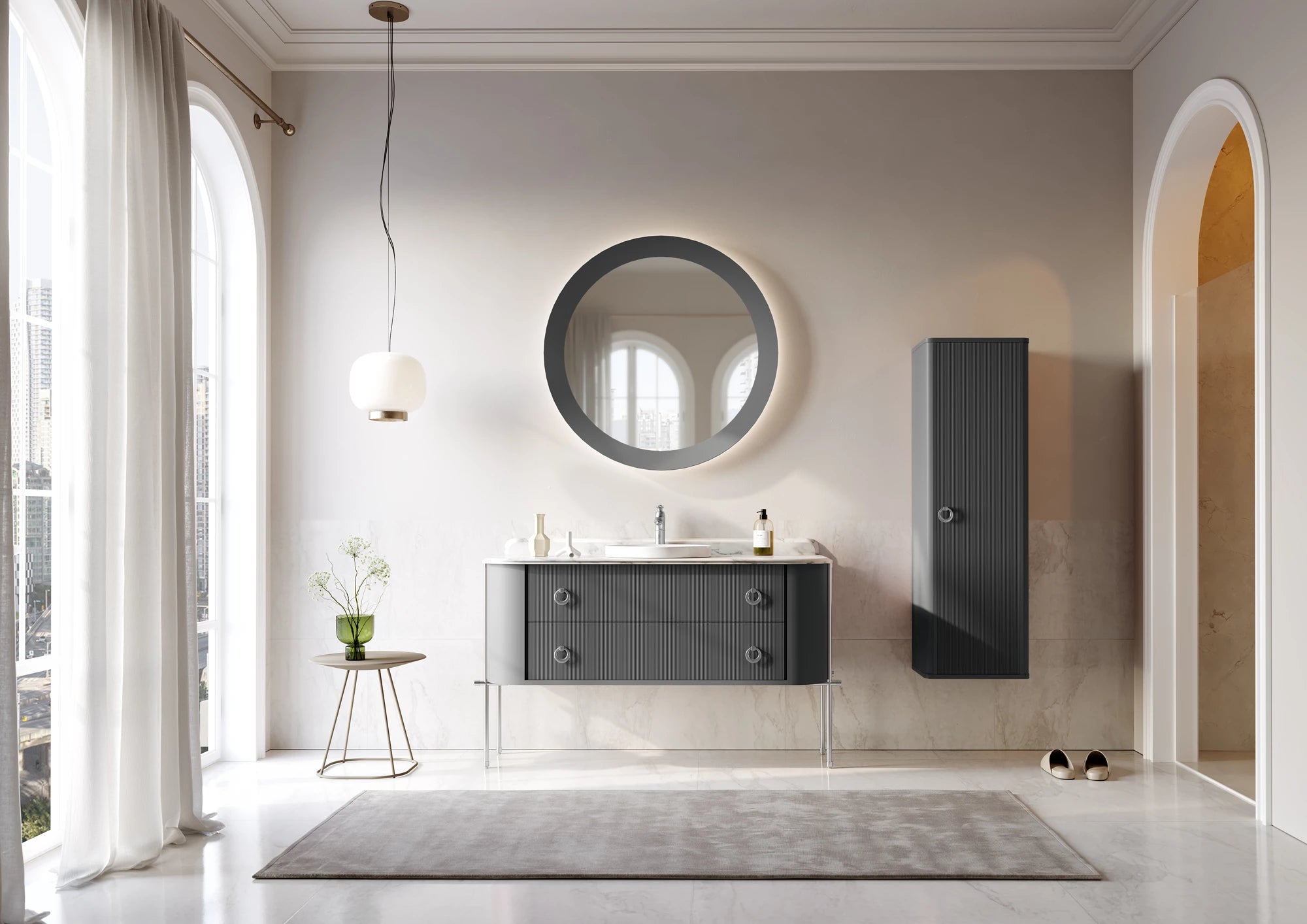 Felice Badmöbel Set mit Metallfüßen – Premium Marmorplatte & Keramik-Waschtisch | 100–147 cm