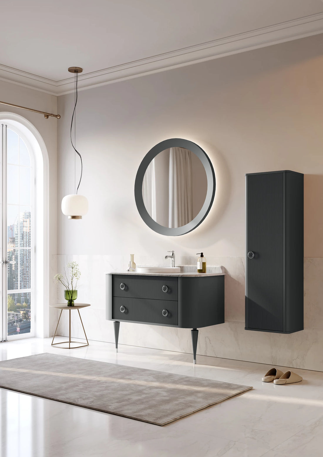 Felice Badmöbel Set mit Metallfüßen – Premium Marmorplatte & Keramik-Waschtisch | 100–147 cm