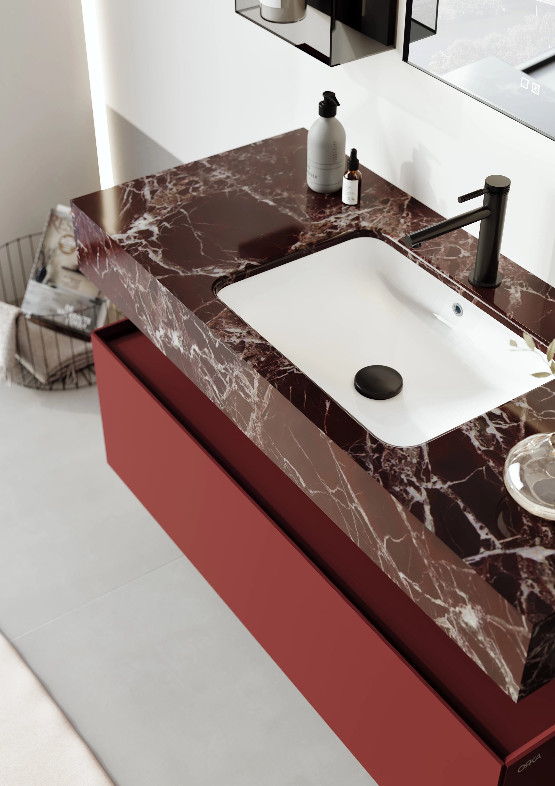 Levanto Badmöbel Kollektion – Marmorplatte, Hilton Keramikbecken & LED-Spiegel | 100–120 cm