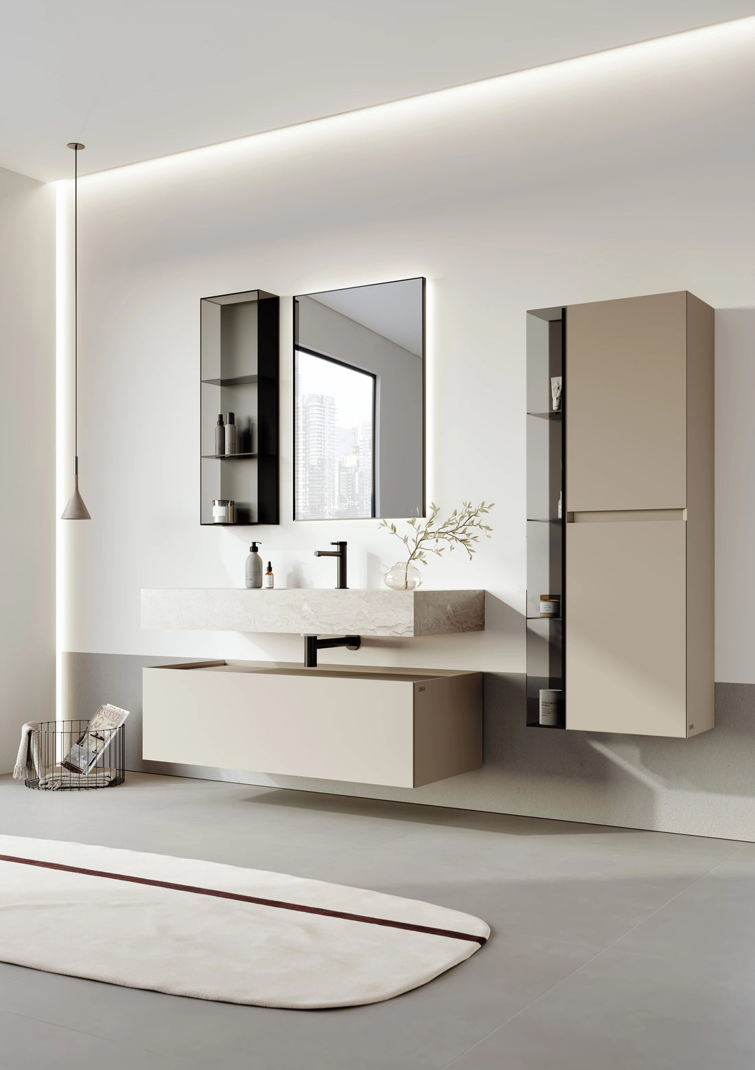 Levanto Badmöbel Kollektion – Marmorplatte, Hilton Keramikbecken & LED-Spiegel | 100–120 cm