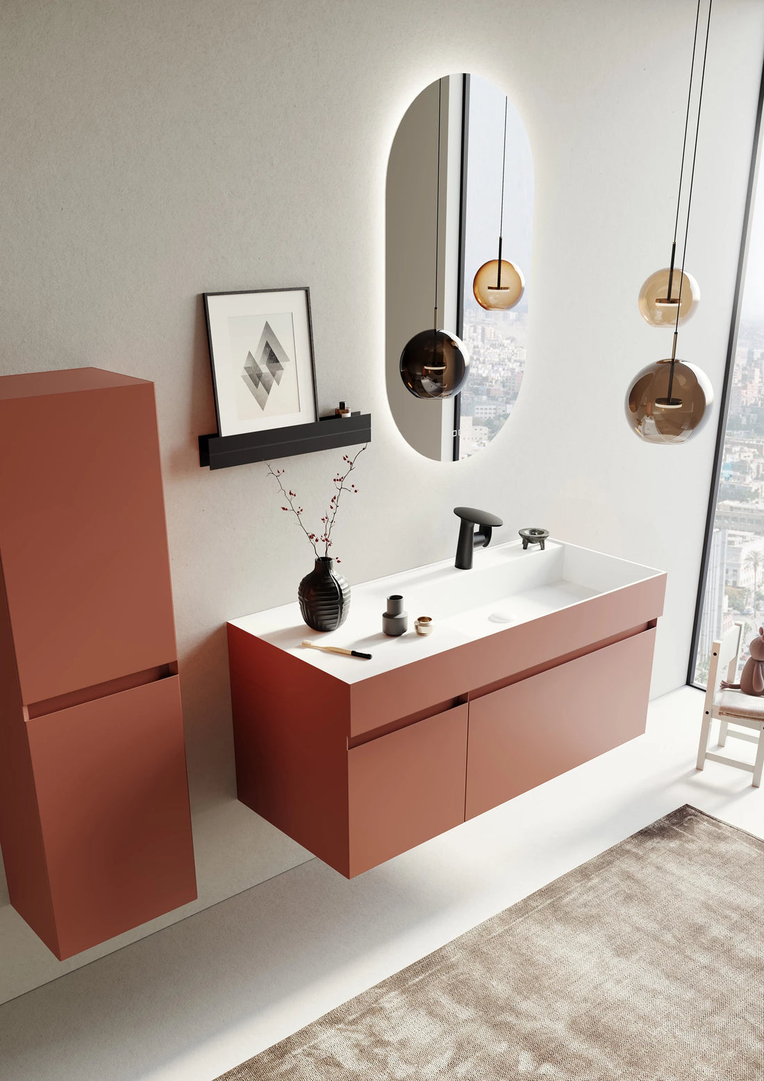 Lusso Badmöbel Set – Acryl-Waschtisch, LED-Spiegel & Mattlack MDF | 80–120 cm
