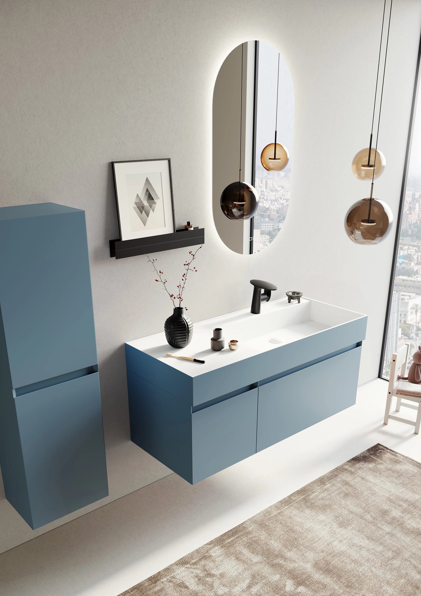 Lusso Badmöbel Set – Acryl-Waschtisch, LED-Spiegel & Mattlack MDF | 80–120 cm