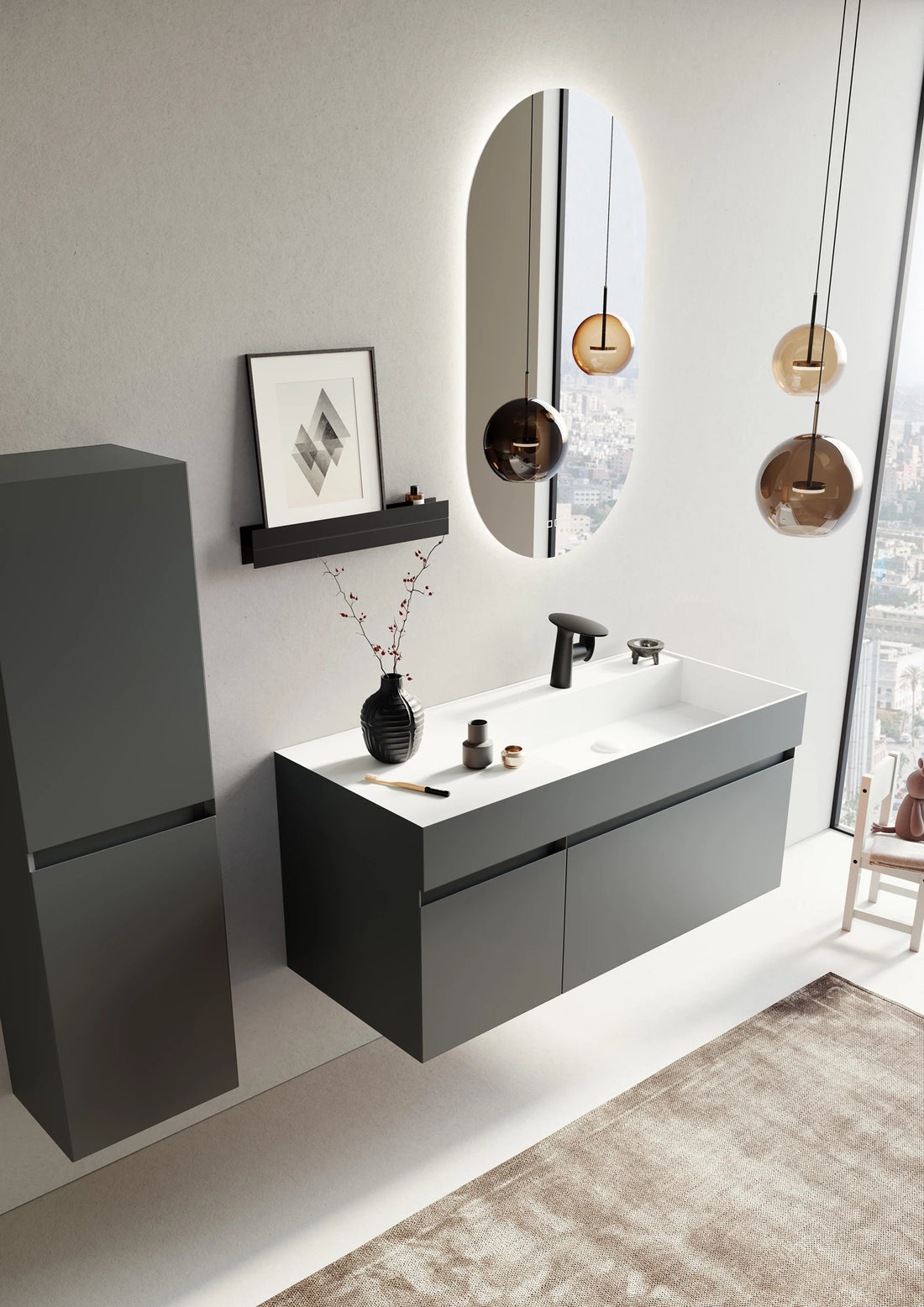 Lusso Badmöbel Set – Acryl-Waschtisch, LED-Spiegel & Mattlack MDF | 80–120 cm