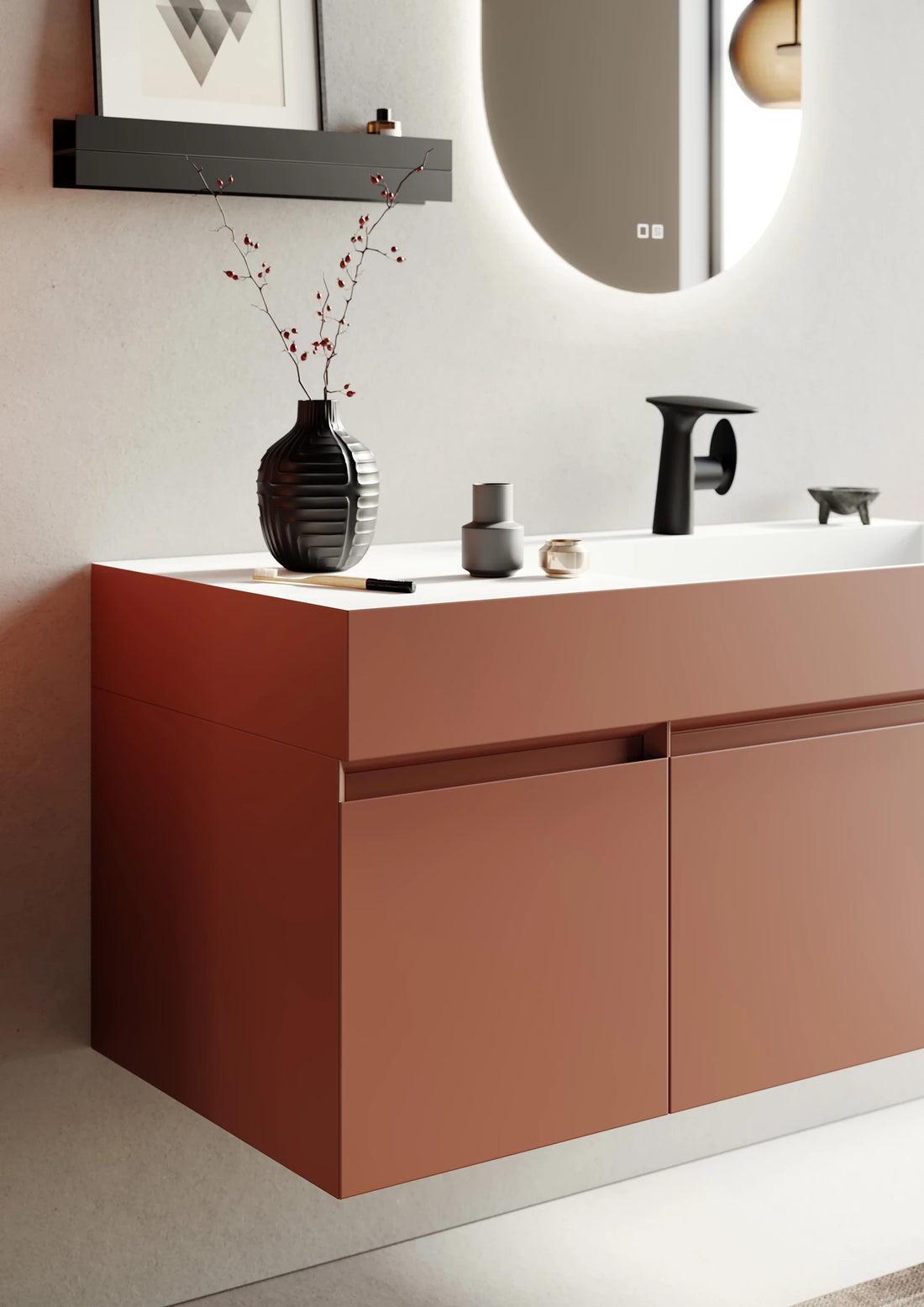 Lusso Badmöbel Set – Acryl-Waschtisch, LED-Spiegel & Mattlack MDF | 80–120 cm