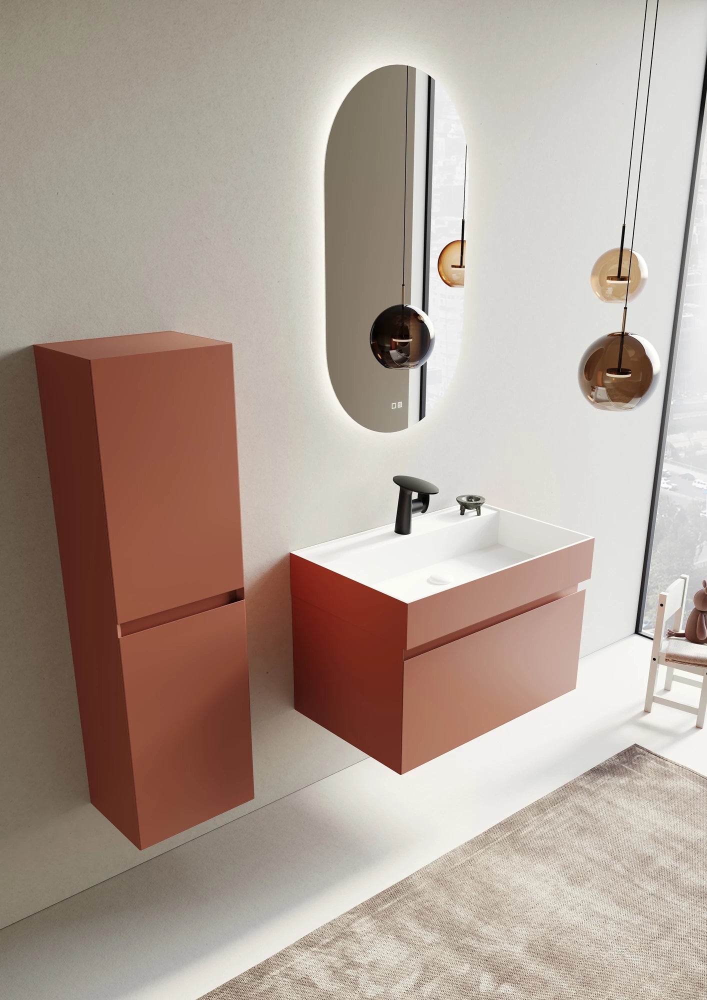 Lusso Badmöbel Set – Acryl-Waschtisch, LED-Spiegel & Mattlack MDF | 80–120 cm