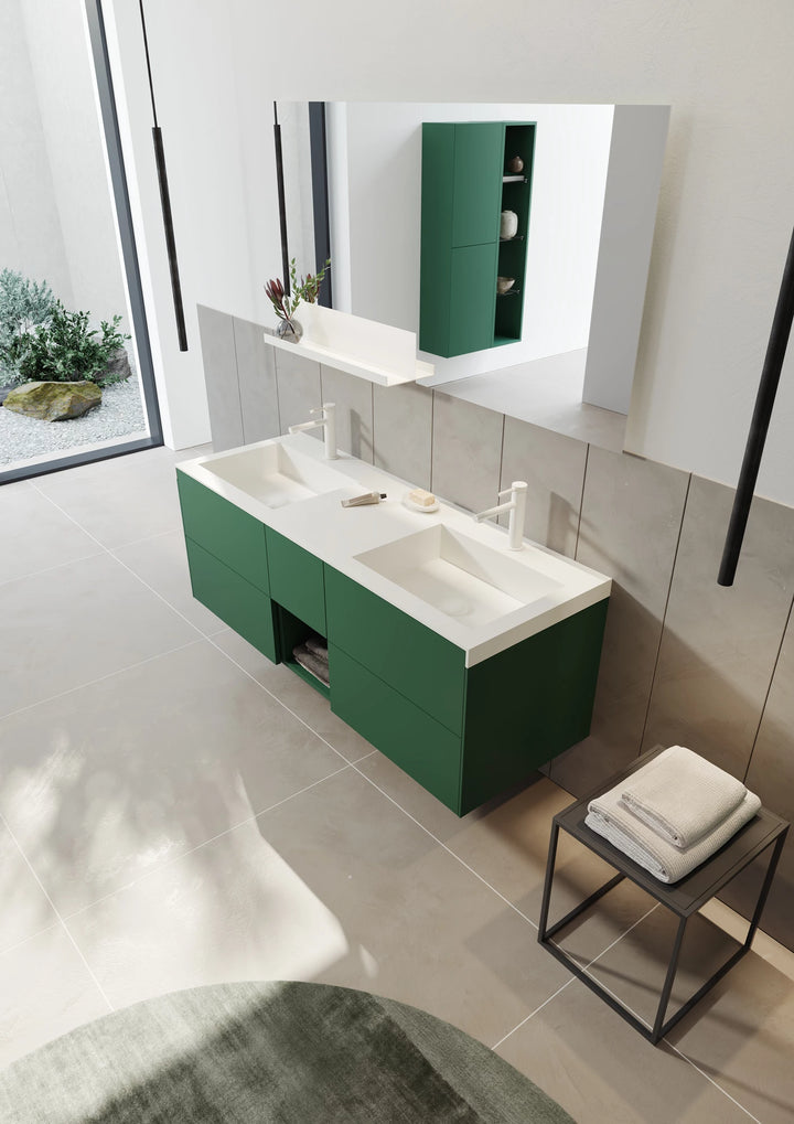 Milano Badmöbel Set – Acryl-Waschtisch, LED-Spiegel & Aluminium Regal | 100–140 cm