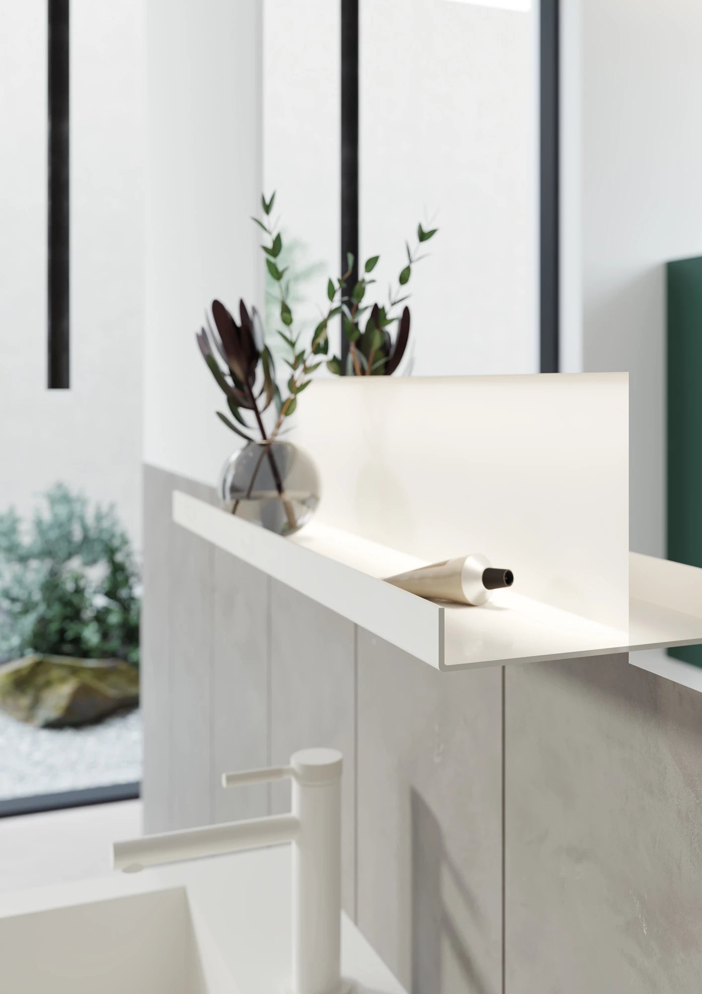 Milano Badmöbel Set – Acryl-Waschtisch, LED-Spiegel & Aluminium Regal | 100–140 cm