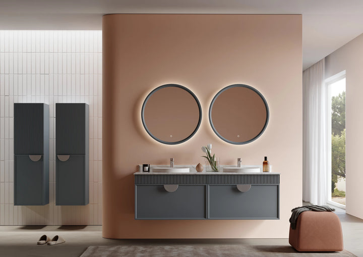 Molino Badmöbel Set – Marmorplatte, Keramik-Waschtisch & LED-Spiegel | 80–160 cm