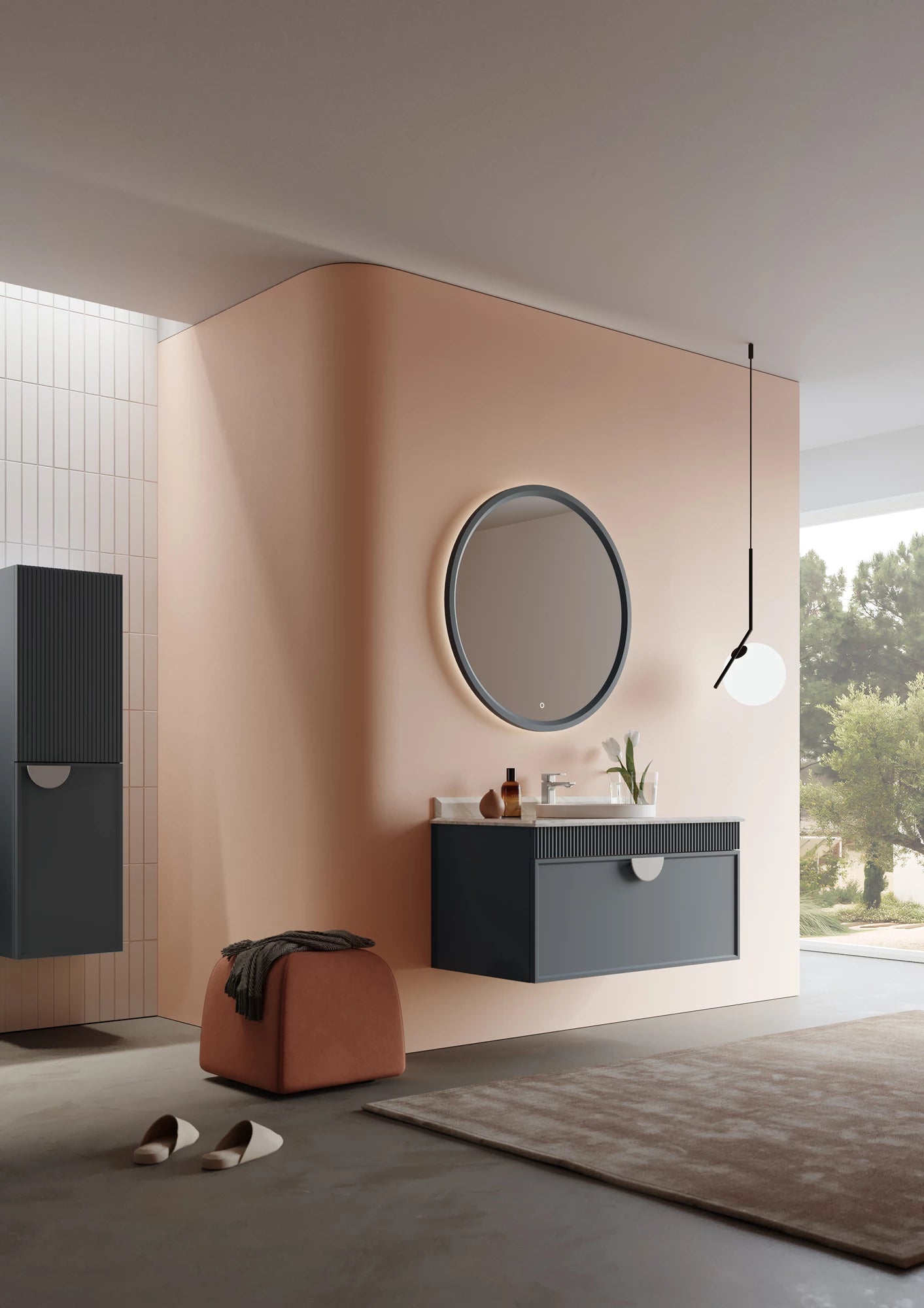 Molino Badmöbel Set – Marmorplatte, Keramik-Waschtisch & LED-Spiegel | 80–160 cm