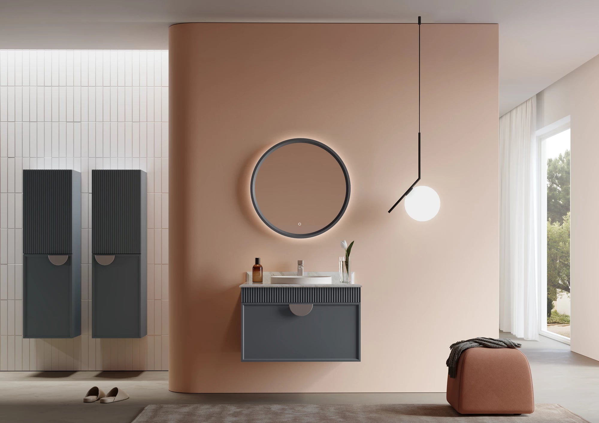 Molino Badmöbel Set – Marmorplatte, Keramik-Waschtisch & LED-Spiegel | 80–160 cm