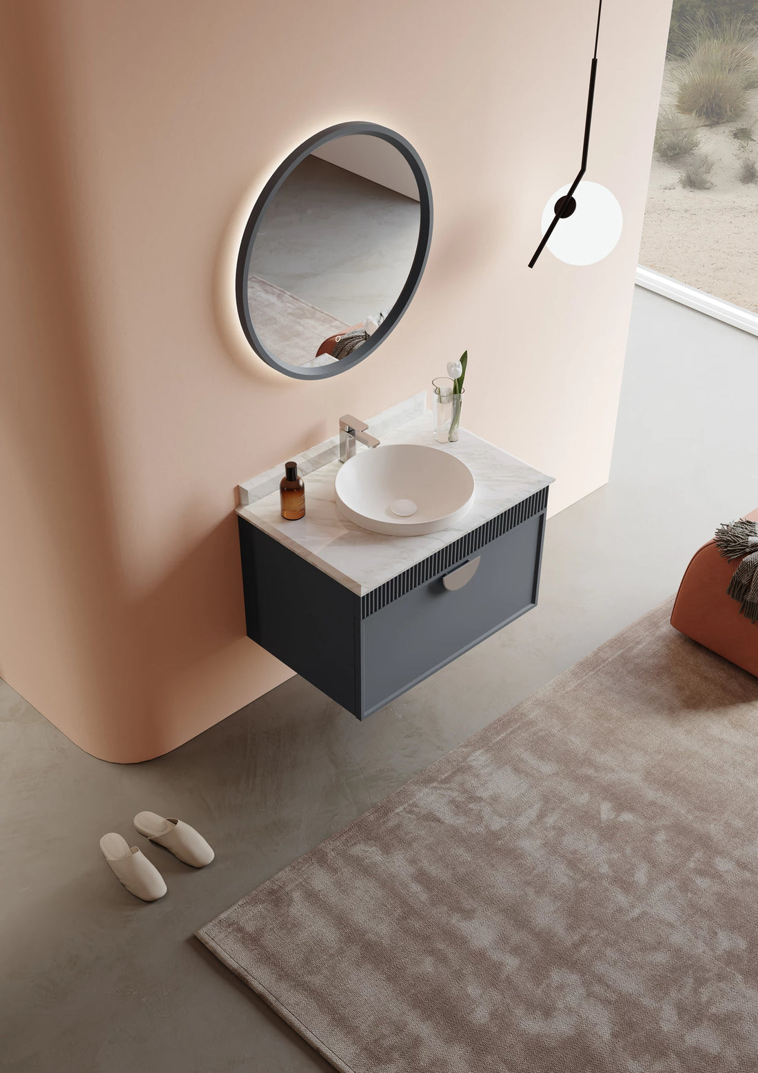 Molino Badmöbel Set – Marmorplatte, Keramik-Waschtisch & LED-Spiegel | 80–160 cm