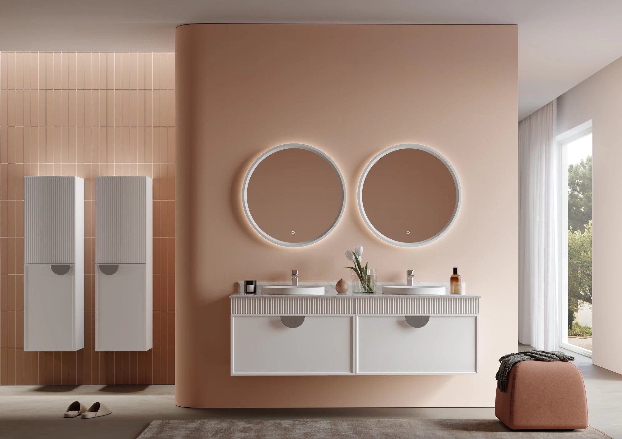Molino Badmöbel Set – Marmorplatte, Keramik-Waschtisch & LED-Spiegel | 80–160 cm