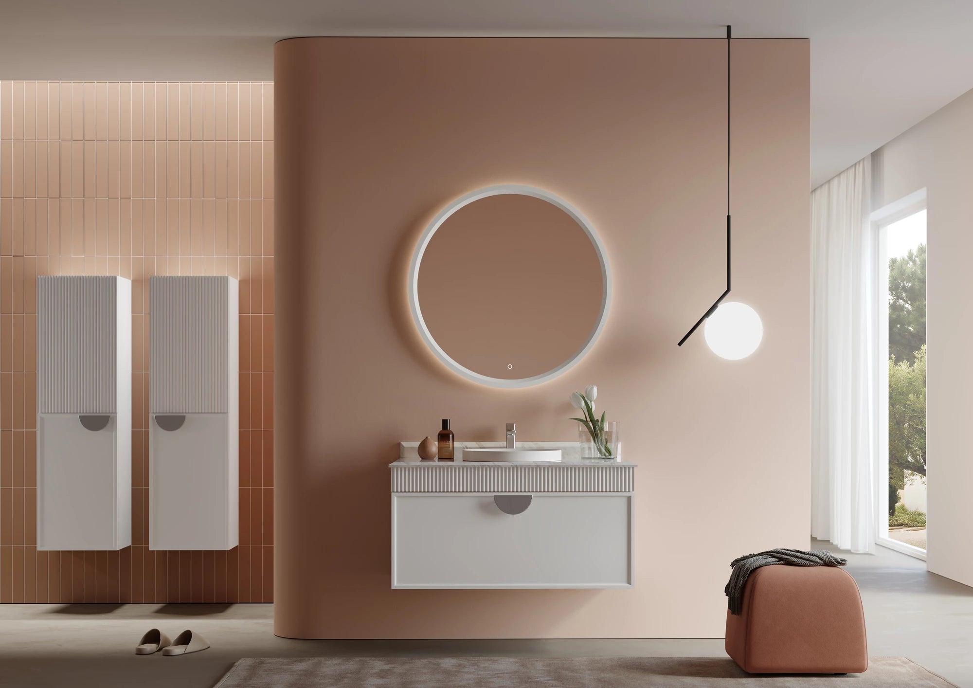 Molino Badmöbel Set – Marmorplatte, Keramik-Waschtisch & LED-Spiegel | 80–160 cm