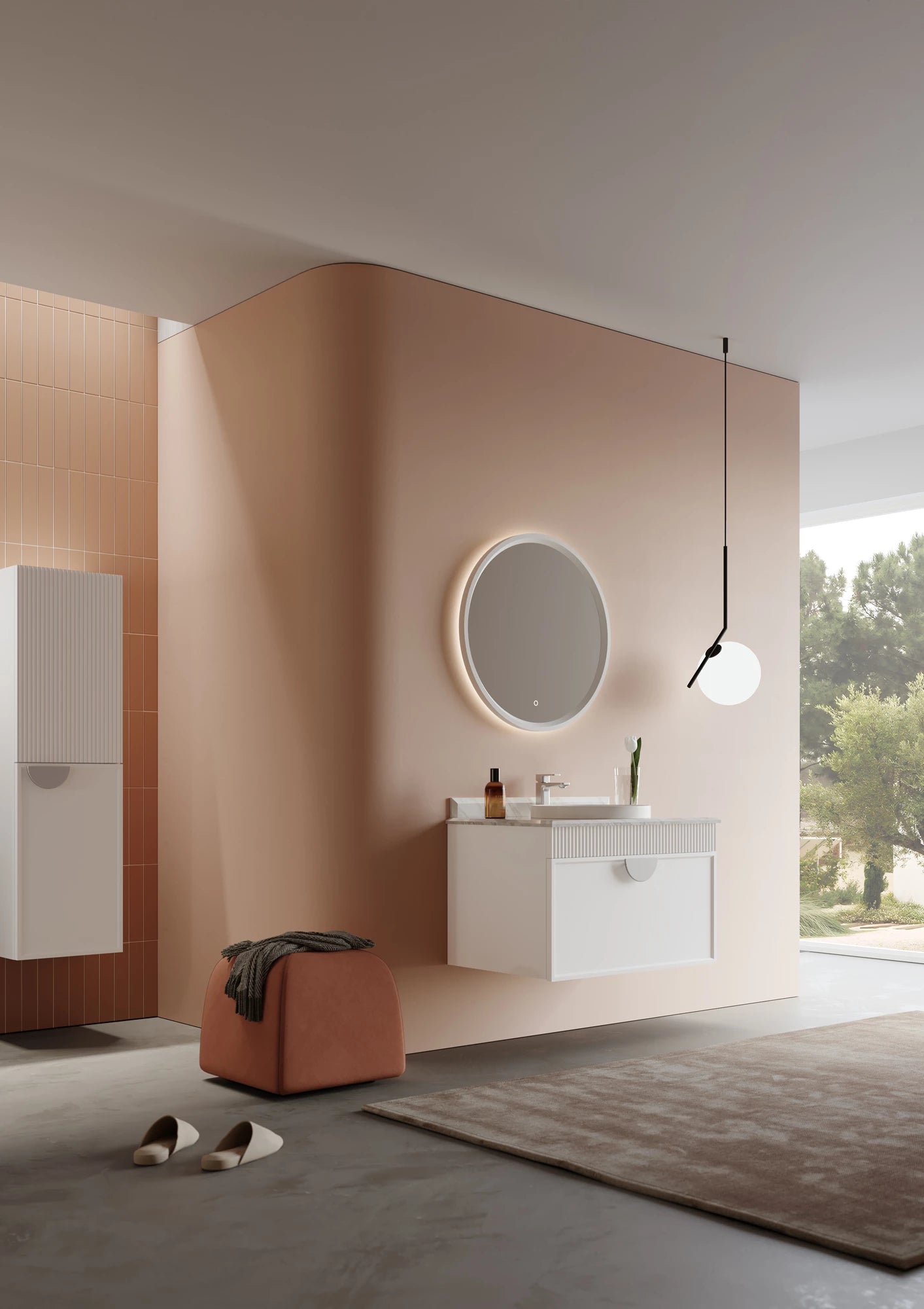 Molino Badmöbel Set – Marmorplatte, Keramik-Waschtisch & LED-Spiegel | 80–160 cm