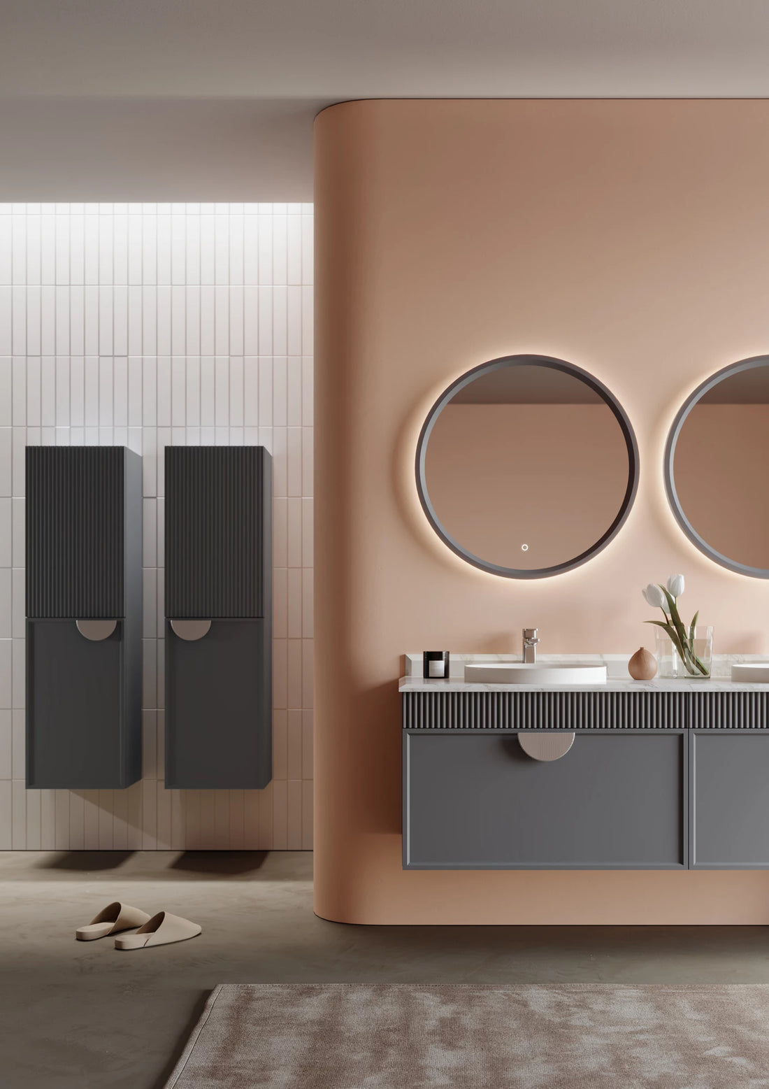 Molino Badmöbel Set – Marmorplatte, Keramik-Waschtisch & LED-Spiegel | 80–160 cm