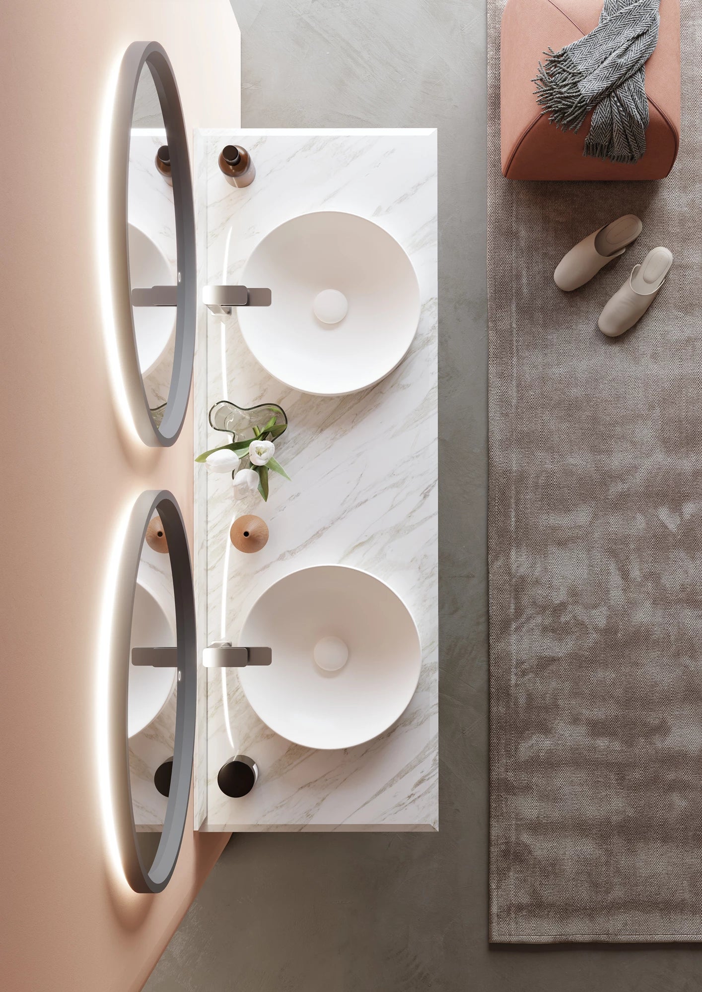 Molino Badmöbel Set – Marmorplatte, Keramik-Waschtisch & LED-Spiegel | 80–160 cm