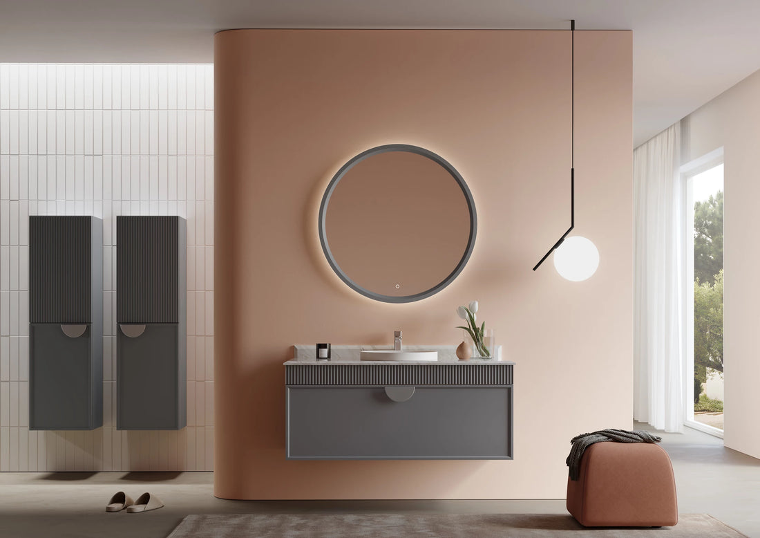 Molino Badmöbel Set – Marmorplatte, Keramik-Waschtisch & LED-Spiegel | 80–160 cm
