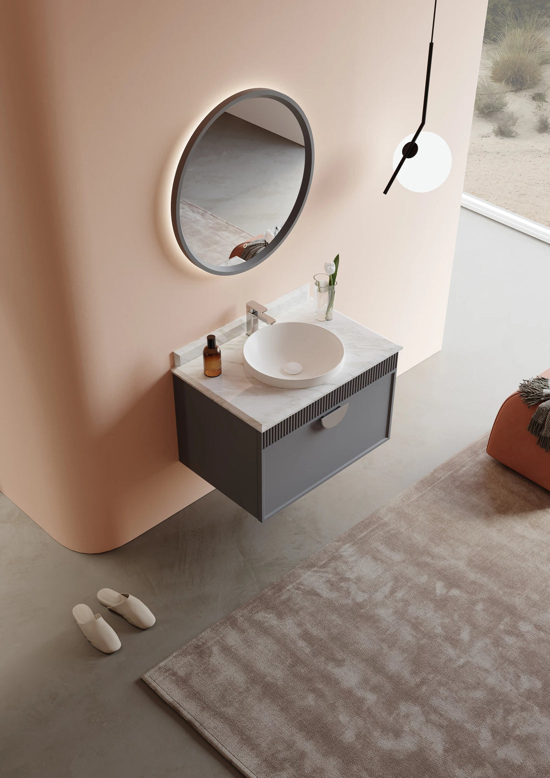 Molino Badmöbel Set – Marmorplatte, Keramik-Waschtisch & LED-Spiegel | 80–160 cm