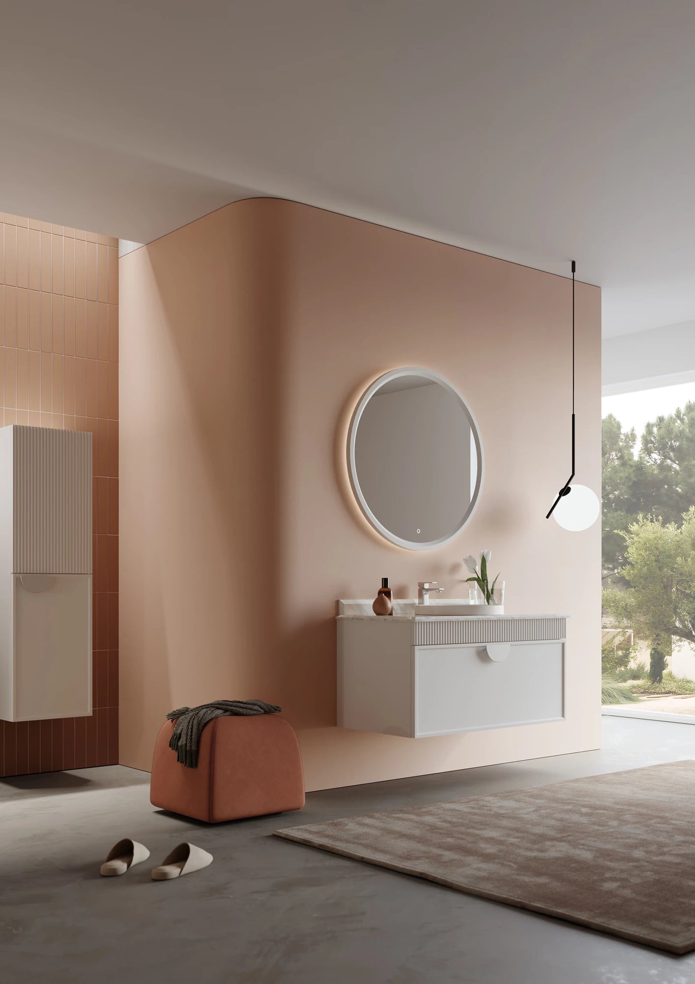Molino Badmöbel Set – Marmorplatte, Keramik-Waschtisch & LED-Spiegel | 80–160 cm