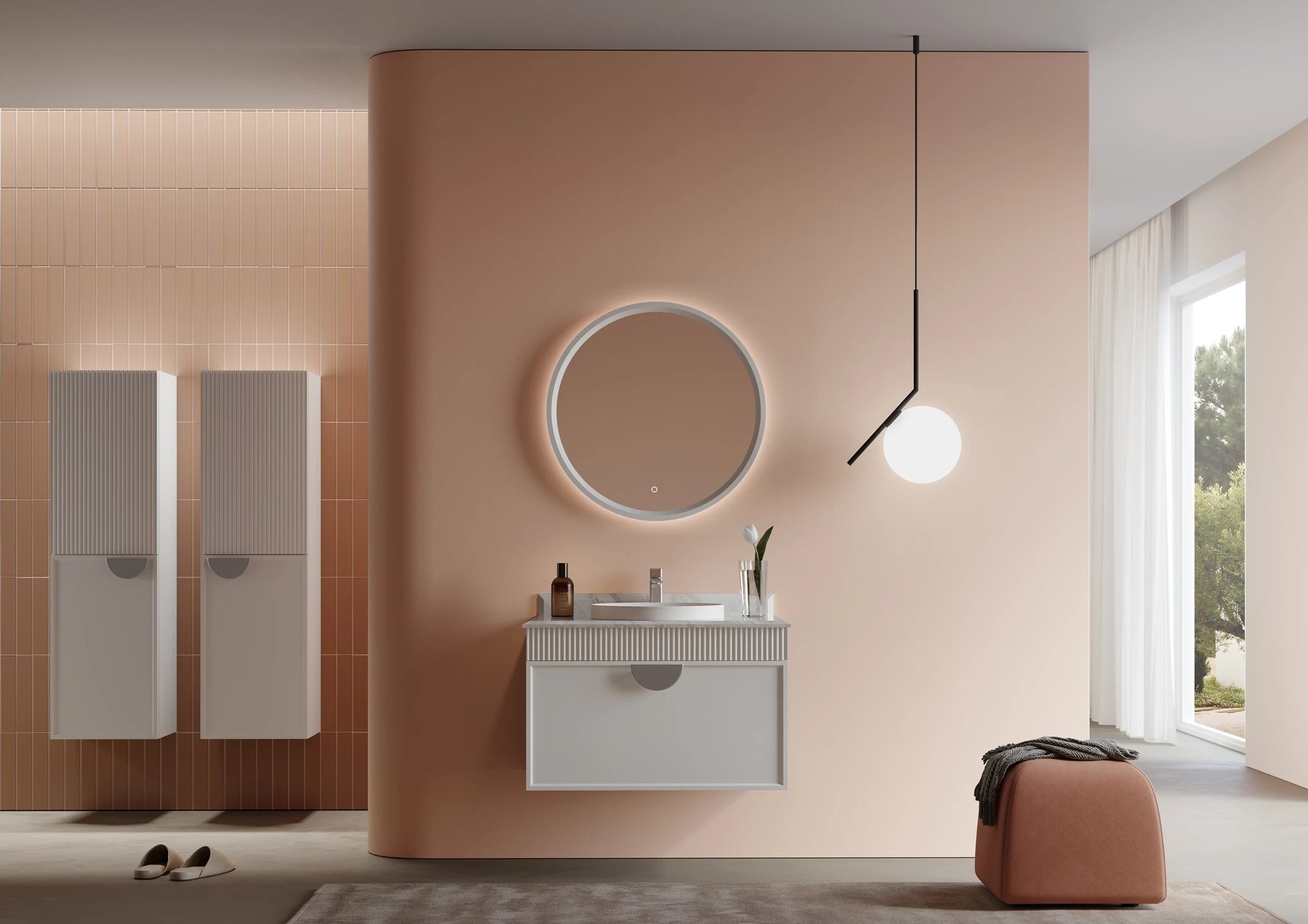 Molino Badmöbel Set – Marmorplatte, Keramik-Waschtisch & LED-Spiegel | 80–160 cm