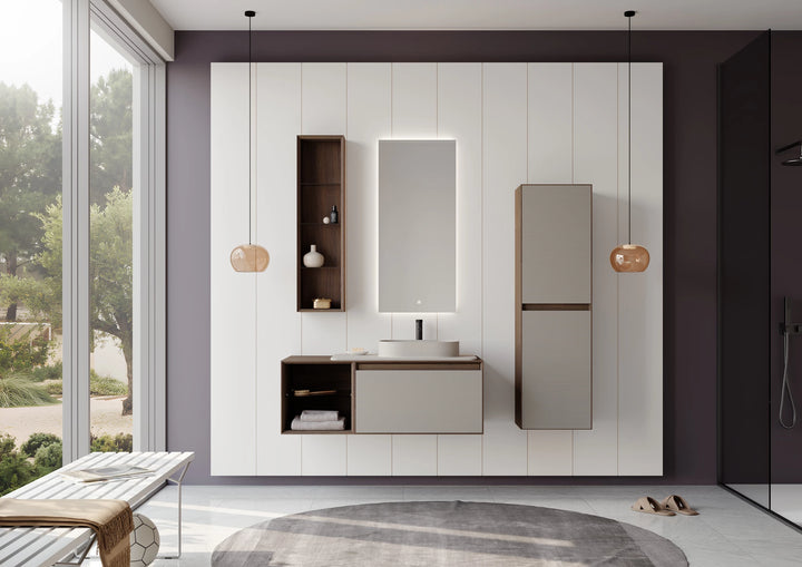 Pacific Badmöbel Set - Acryl Waschbecken - LED Spiegel - 110–180 cm Varianten